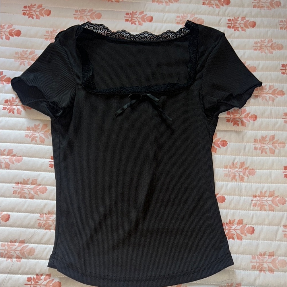 SHEIN Black Lace Trim Blouse